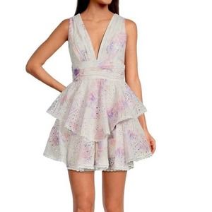 Gianni Bini White Eyelet Mini Dress with Pastel Accents